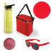 Bondi Beach Pack - A red cooler bag, yellow drink bottle, red plate, red ball, and red sunglasses arranged together.