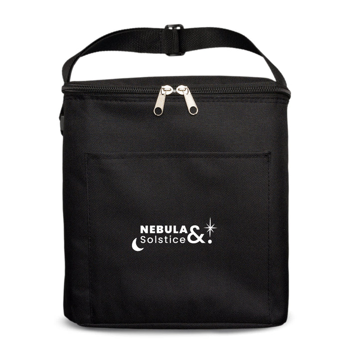 The Carry-On Graze - A black insulated bag with a zip closure and a front pocket, featuring a logo.