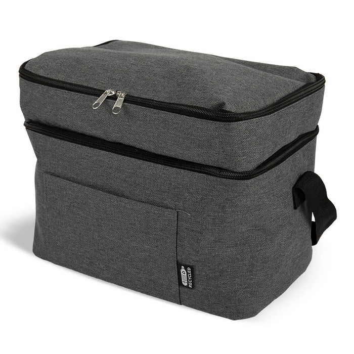 The Refined Graze - A grey insulated cooler bag with a zippered top and a front pocket, featuring a carry handle.