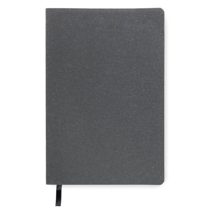 The Sweet Setup - A grey notebook with a textured cover and a black ribbon bookmark, featuring a logo on the front.