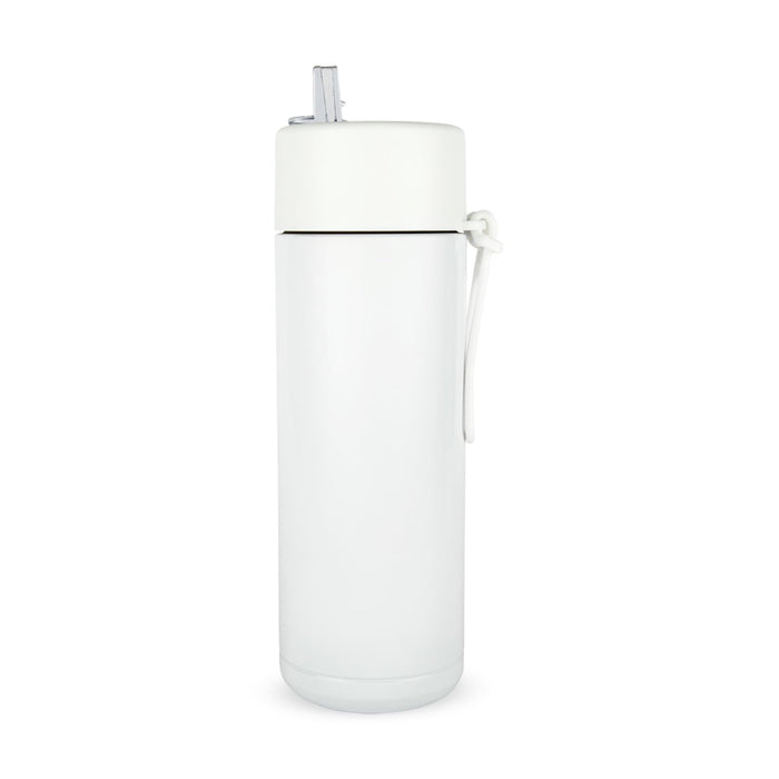 The Daily Setup - A drink bottle in white with a straw and a handle, featuring a simple and sleek design.
