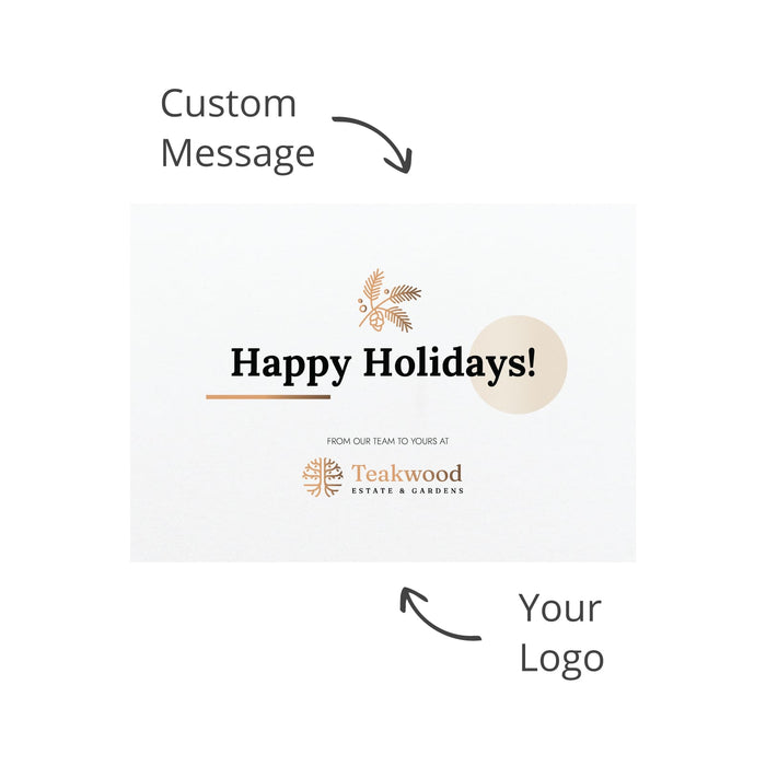The Brew & Bite - A promotional card with a white background, featuring a festive design, and space for custom messages and logos.
