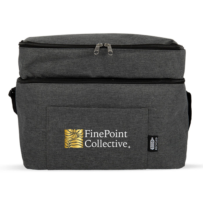 The Chandon Escape - A grey insulated bag with a zippered top and a front pocket featuring a logo.