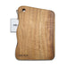 The Sunchaser Set - A wooden cutting board in a natural finish with a rounded edge and a hole for hanging, featuring a logo.