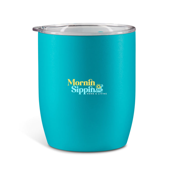 The Refuel Pack - A turquoise drink bottle with a transparent lid and a logo on the front.