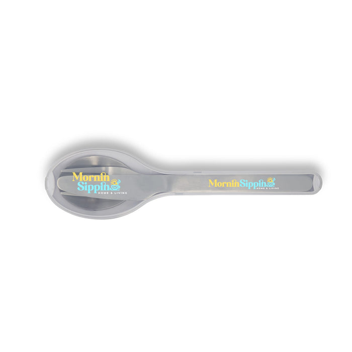 The Refuel Pack - A silver spoon with a rounded end and a handle featuring a logo. The spoon has a shiny finish.