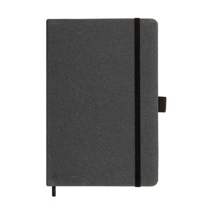 The Ultimate Welcome - Hot Chocolate Edition - A grey notebook with a black elastic band closure and a ribbon bookmark. It has a simple, sleek design.