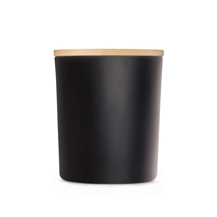 The Generous Host - A black storage container with a bamboo lid, featuring a smooth finish and a minimalist design.