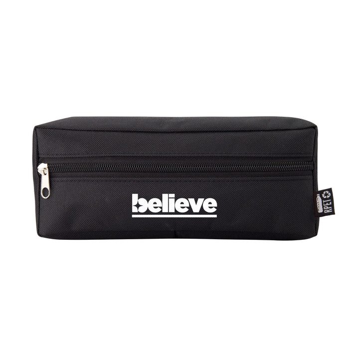 Tech Pack Essential - A black rectangular pencil case with a zip closure and a logo feature.
