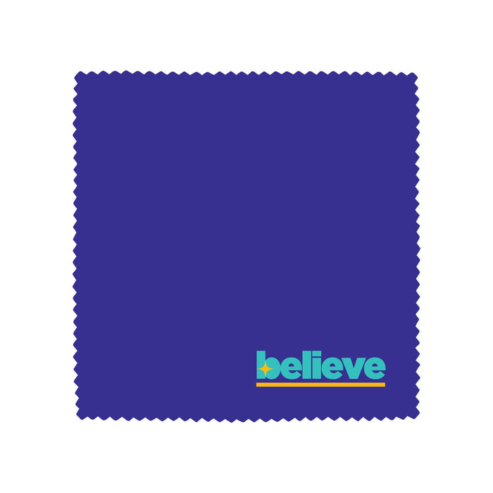 Tech Pack Essential - A purple cloth with a scalloped edge featuring a vibrant logo in blue and yellow on the bottom right corner.