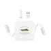 Tech Pack Travel - A white portable charging device with a logo, featuring USB-C and Lightning connectors. Includes a USB adapter.