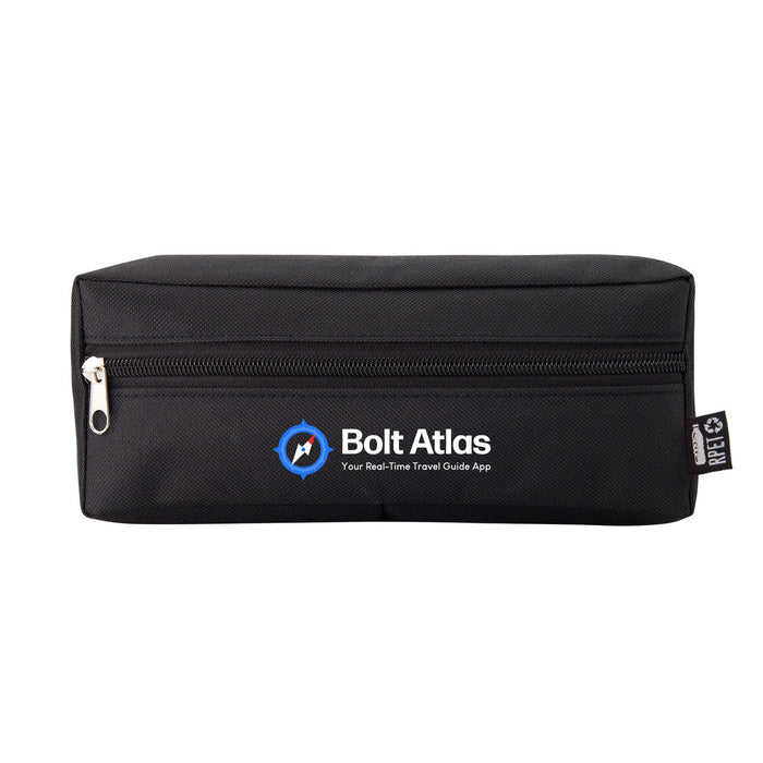 Tech Pack Power - A black tech pack with a zip closure, featuring a logo on one side.