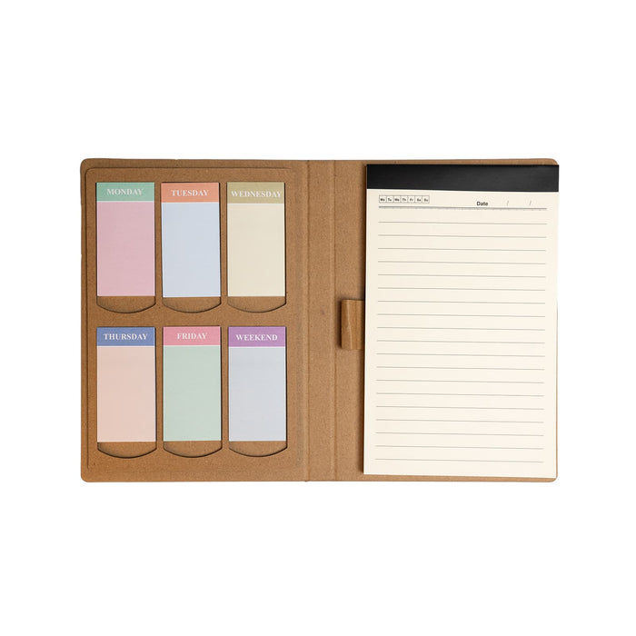 The Mindful Moment - A stationery organiser with coloured tabs for each day and a lined notepad on the right. It has a brown card cover.