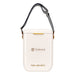 Pavilion Cooler by The Line Edit. - A white cooler with a strap and branding, featuring a simple design and a gold clasp.