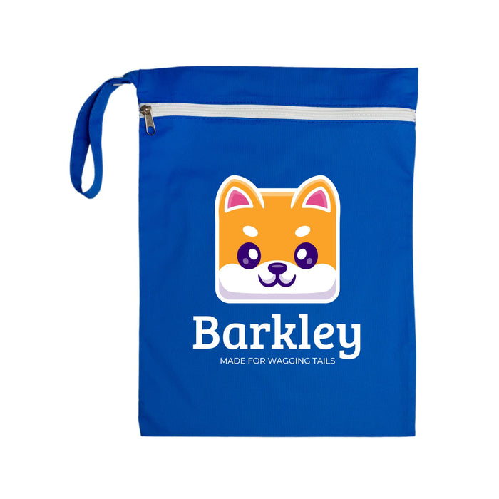 The Walkies Pack - A blue storage pouch featuring a cartoon dog face and a logo, designed for pet accessories.