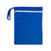 The Walkies Pack - A blue drawstring bag with a zippered pocket at the top and a handle. It has a smooth texture.