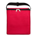 The Knock Off Pack - A red insulated bag with a zip closure and a front pocket, featuring a black strap on top.