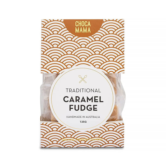 The Perfect Pairing - A package of traditional caramel fudge, featuring a decorative gold and white design, containing 125g of fudge.