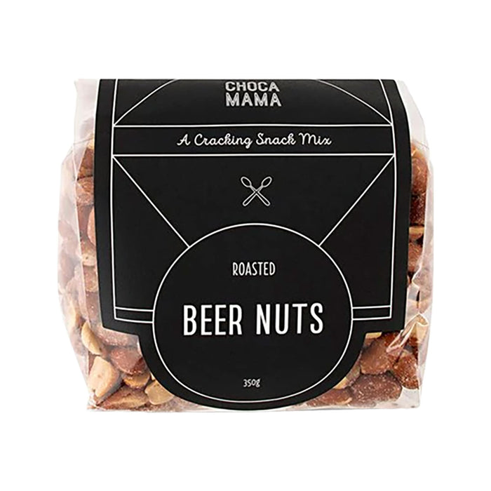 The Good Things - A clear plastic bag containing roasted beer nuts, showcasing a mix of light brown and tan nuts. The bag features a black label with branding.