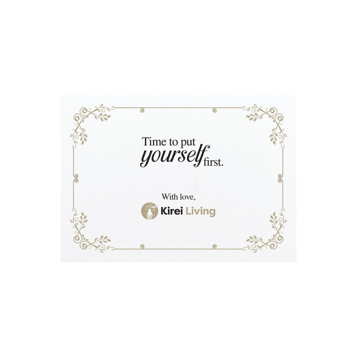 The Refined Graze: Christmas Edition - A decorative card featuring a quote about self-care, with elegant flourishes and a brand logo at the bottom.