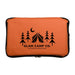 The Gone Fishing Pack - An orange zippered pouch featuring a camp-themed design with trees and tents, along with a logo.