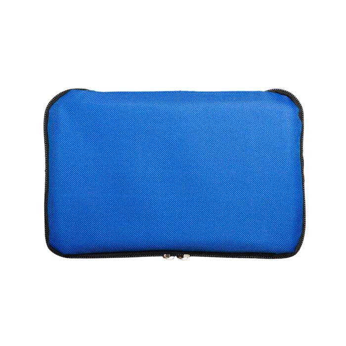 The Gone Fishing Pack - A blue zippered pouch with a textured surface, featuring a logo on the front.