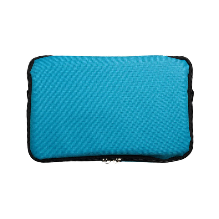 The Gone Fishing Pack - A turquoise zippered pouch with a black border, featuring a logo on the surface.