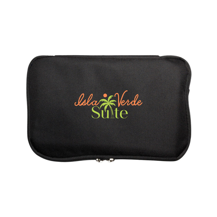 The Reel Deal - A black zippered case featuring a logo in orange and green. The design includes palm tree elements.