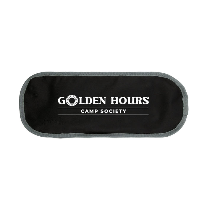 The Escape Pack - A black pouch with a grey trim, featuring a logo that reads "Golden Hours Camp Society."