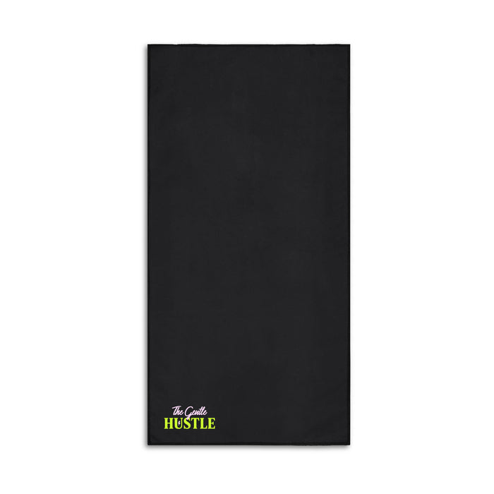 The Hustle Pack - A black towel featuring a logo in vibrant green at the bottom. Ideal for gym or sports use.