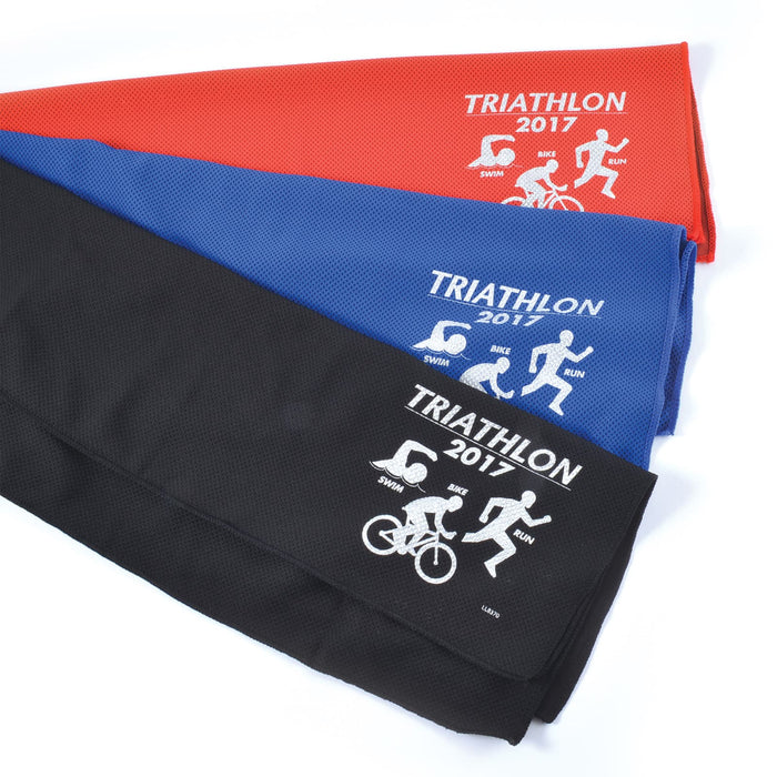The Game Day Pack - A set of three triathlon triangular flags in red, black, and blue, featuring a logo on each flag.