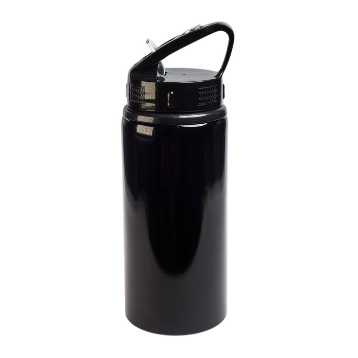 The Game Day Pack - A black drink bottle with a handle and a screw-top lid, featuring a built-in straw and a logo.