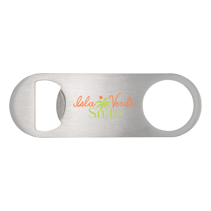 The Reel Deal - A silver bottle opener with a circular cutout and a logo featuring green and orange text.