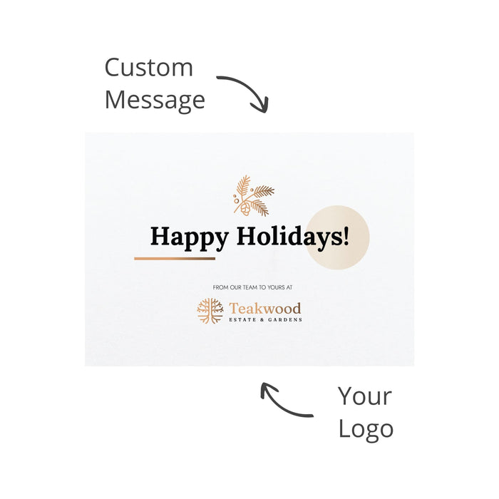 The Pause Pack: Christmas Edition - A festive card with a light background featuring holiday greetings and space for a custom message and logo.