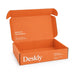 Custom Box with Locking Lid 300 x 210 x 70mm - An open orange box with a locking lid, featuring a logo on the side, measuring 300 x 210 x 70mm.