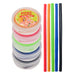 Silicone Straw in Case - A stack of colorful silicone straws in a case with a lid, featuring six straws in green, red, blue, black, and orange.