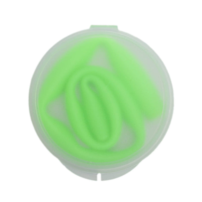 Silicone Straw in Case - A silicone straw in a clear case, featuring a vibrant green straw coiled inside.