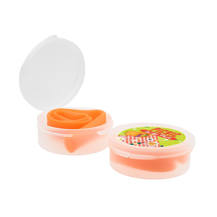 Silicone Straw in Case - A silicone straw in case, featuring a light orange straw and a clear plastic container with a lid.