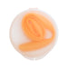 Silicone Straw in Case - A silicone straw in an orange color, stored inside a clear round case. The case has a logo.