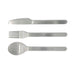 Juniper Cutlery Set - A stainless steel cutlery set featuring a knife, fork, and spoon with a logo.