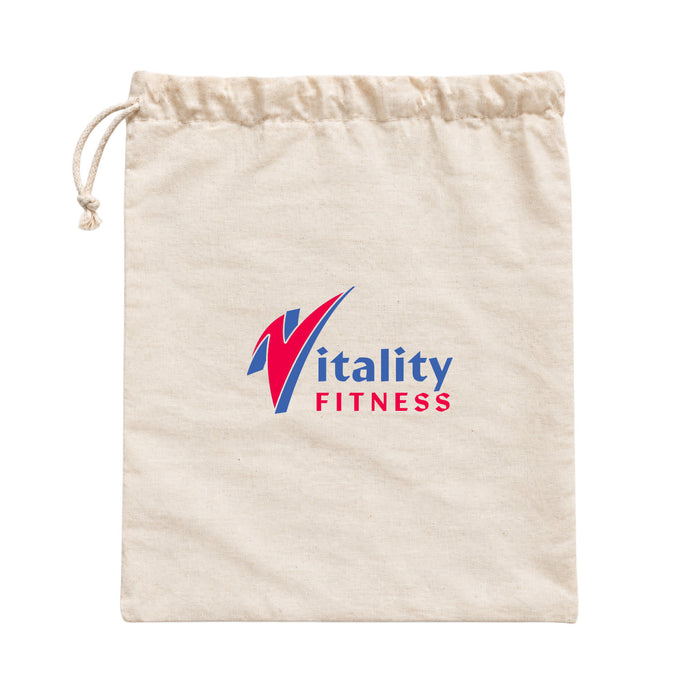 Anywhere Resistance Fitness Set - A cream drawstring bag featuring a logo and designed for fitness storage.