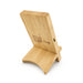 Oscar Illuminating Charging Stand - A bamboo charging stand with a curved base and a slot for a device. It has a small port on the side.