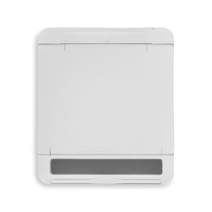 Glide Phone Stand - A white Glide Phone Stand featuring a sleek design with a grey base and a logo on the surface.