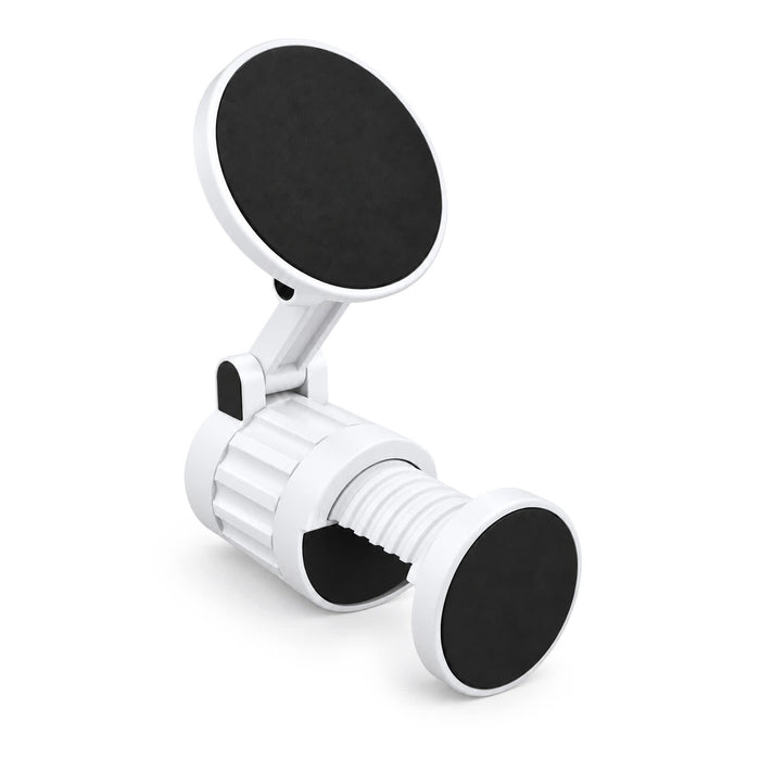 Tutor Maglock Phone Holder - A white phone holder with adjustable arms and black adhesive pads for secure grip. It has a simple, modern design.