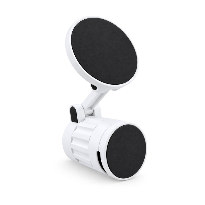 Tutor Maglock Phone Holder - A white phone holder with two round black magnetic pads, featuring an adjustable arm for flexibility.