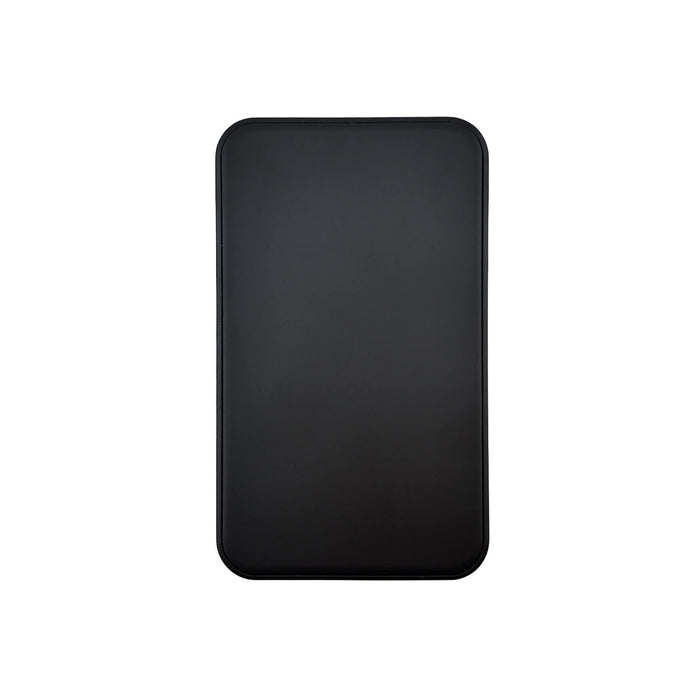 Dynamo Solid State Power Bank - A black solid state power bank with a smooth surface and rounded edges, featuring a logo.