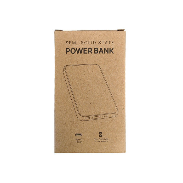 Dynamo Solid State Power Bank - A cardboard package containing a semi-solid state power bank. The design is simple with a Type-C port visible.