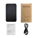 Dynamo Solid State Power Bank - A black power bank with a sleek design, accompanied by a user manual and a USB charging cable.