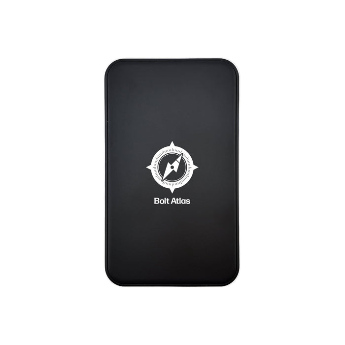 Dynamo Solid State Power Bank - A black power bank with a compass logo on the front and a smooth matte finish.