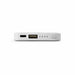 Dynamo Solid State Power Bank - A white solid state power bank with USB and USB-C ports, featuring LED indicator lights and a power button.